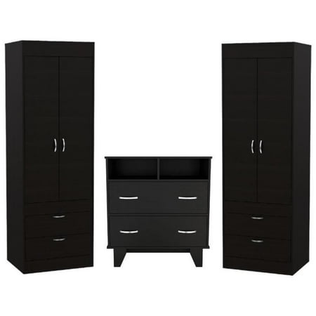 Home Square 3-Piece Set with 2 Armoires and Two Drawer Dresser in Black