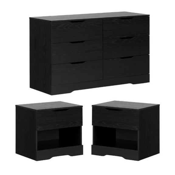 Home Square 3-Piece Set with 2 Nightstands and 6 Drawer Dresser in Black Oak