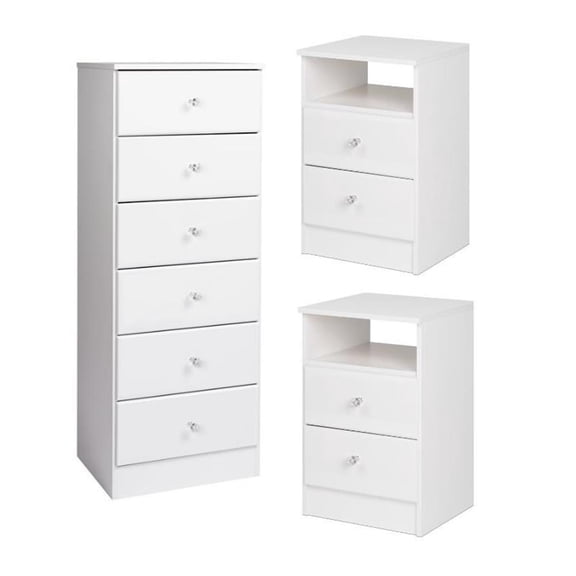 Home Square 3-Piece Set with 2 Nightstands and 6-Drawer Tall Chest in White