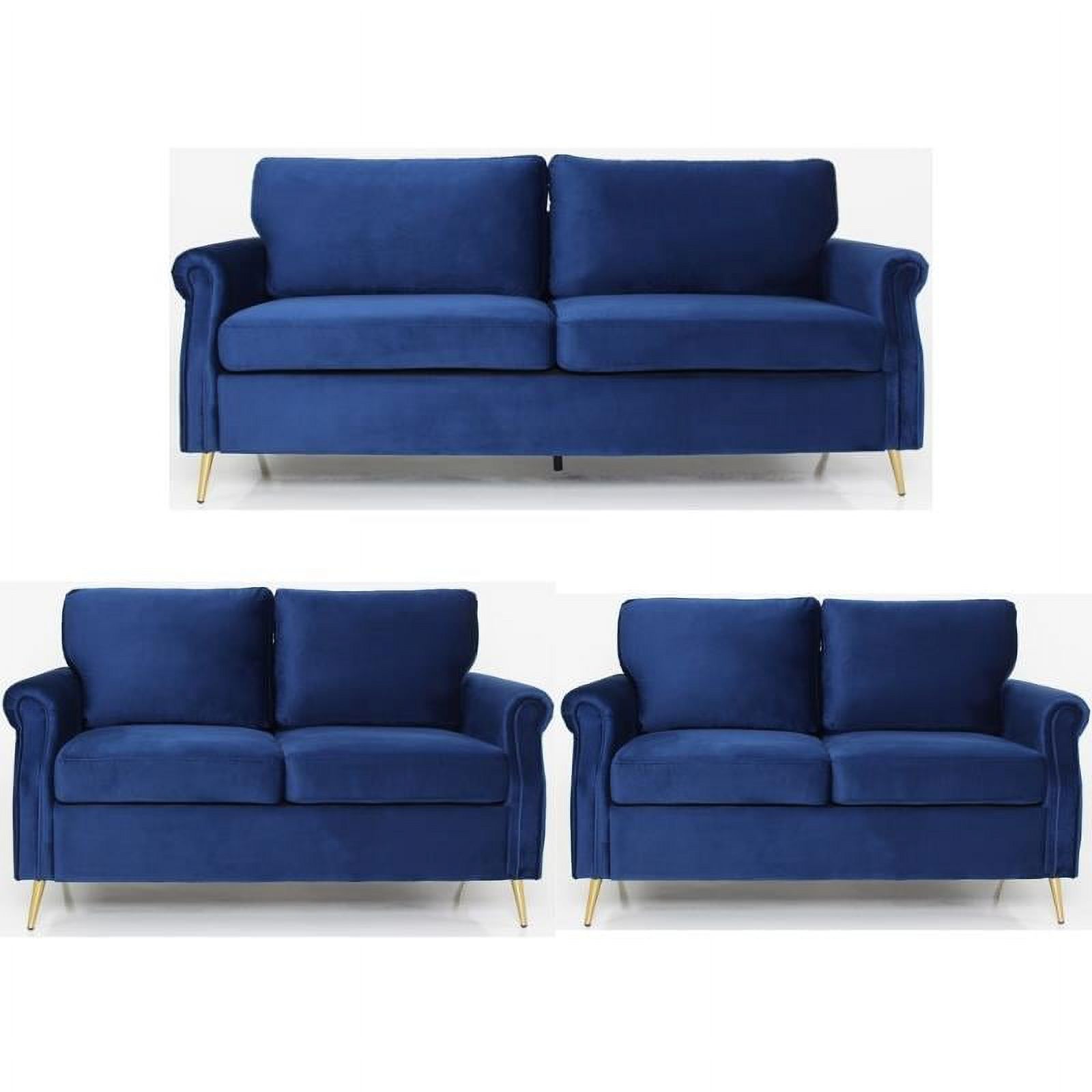 Home Square 3 Piece Set with 2 Velvet Living Room Loveseats & Sofa in