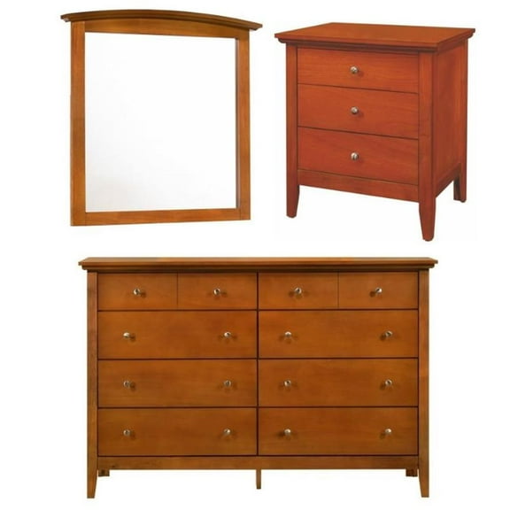 Home Square 3-Piece Set with 3-Drawer Nightstand Mirror 8-Drawer Dresser in Oak
