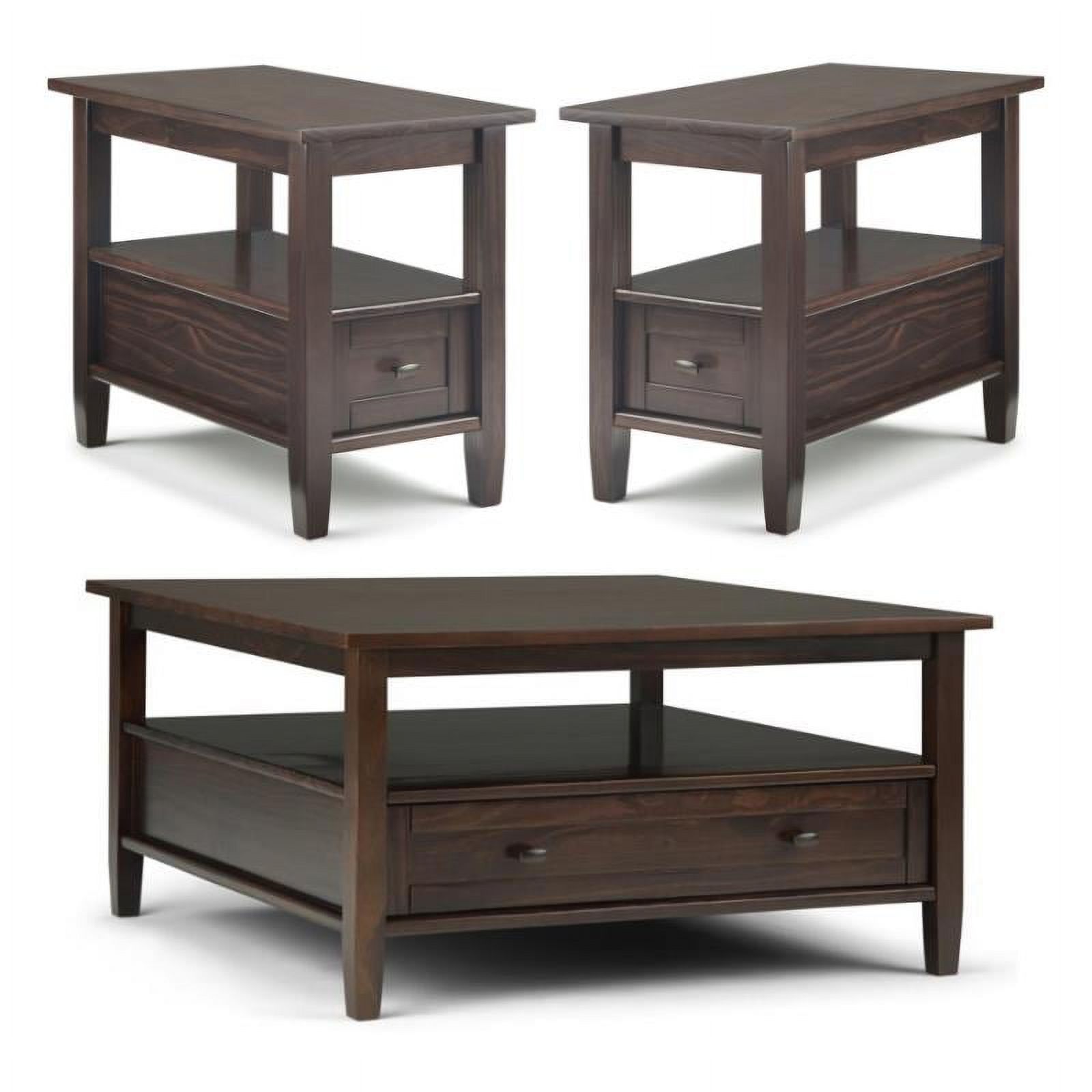 Home Square 3Piece Set with 36" Square Coffee Table and 14" Narrow