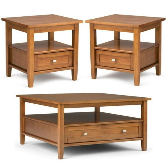 Home Square 3-Piece Set with 36" Square Coffee Table and 2 20" End Side Tables