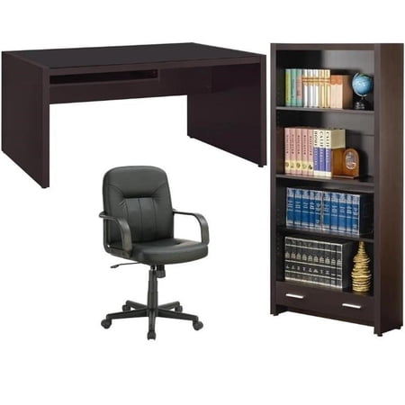 Home Square 3 Piece Set with 4 Shelf Bookcase Computer Desk and Office Chair