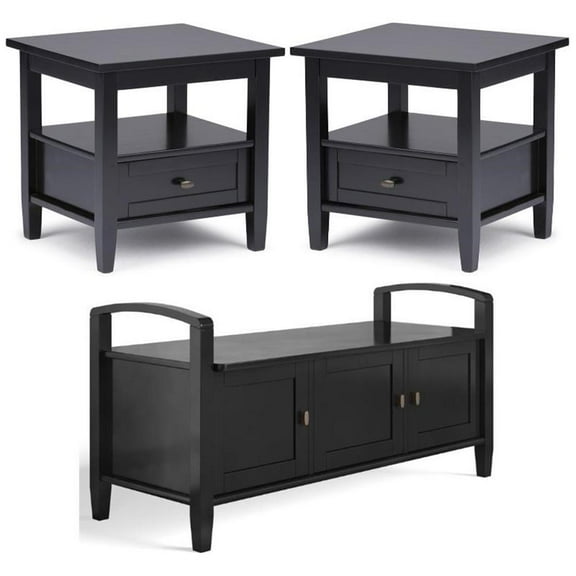 Home Square 3-Piece Set with 44" Entryway Bench & 2 20" End Side Tables in Black