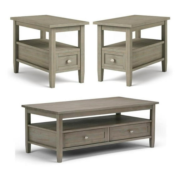 Home Square 3-Piece Set with 48" Coffee Table & 2 14" Narrow Side Tables in Gray