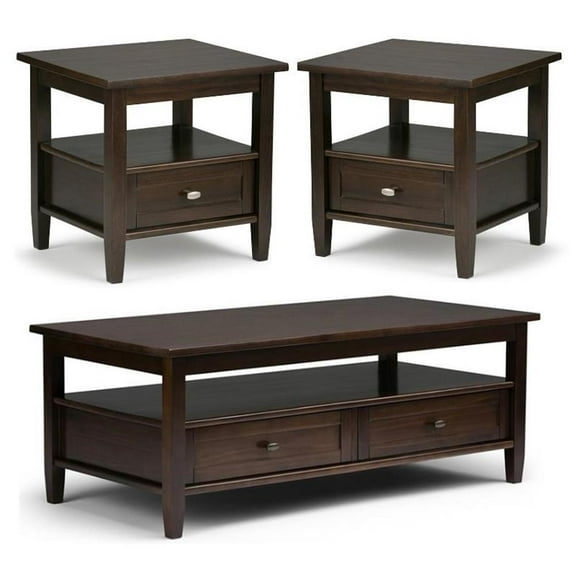Home Square 3 Piece Transitional Living Room Table Sets, Tobacco Brown