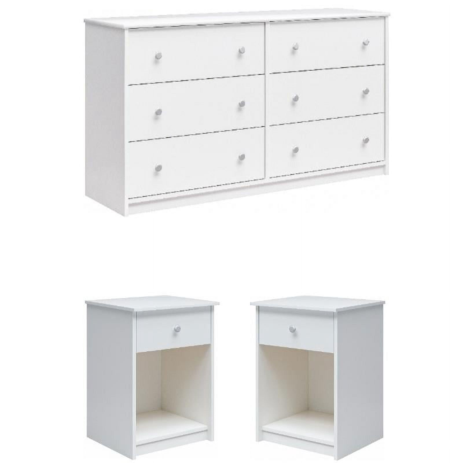Home Square 3-Piece White Bedroom Set - 6 Drawer Dresser and 2 ...