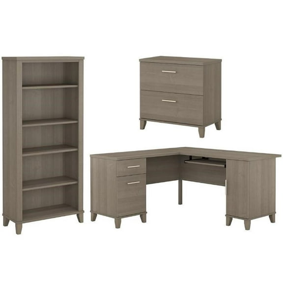 Home Square 3-Piece Set with 60W L Shaped Desk File Cabinet & 5-Shelf Bookcase