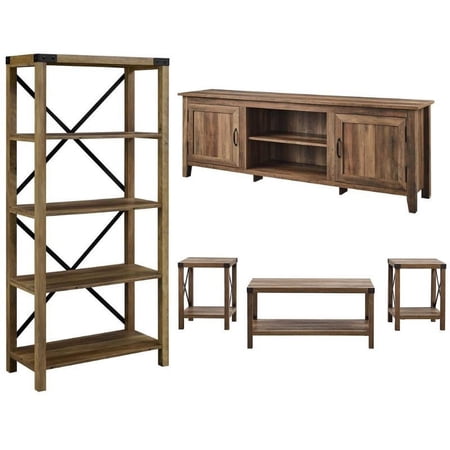 Home Square 3 Piece Set with 70" TV Stand Bookcase and 3 Piece Coffee Table Set