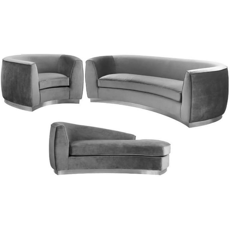 Home Square 3-Piece Set with Accent Chair Chaise and Sofa in Gray