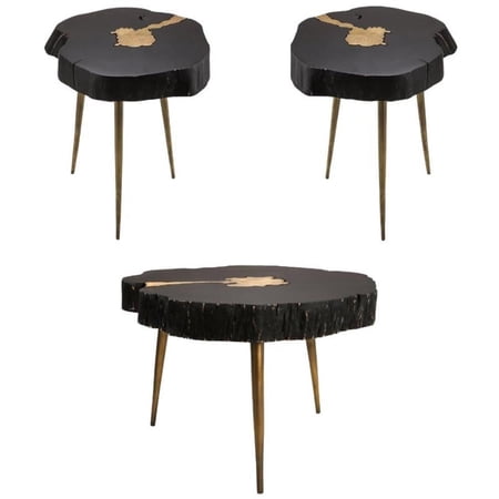 Home Square 3-Piece Set with Aluminum Coffee Table & 2 Side Tables in Black