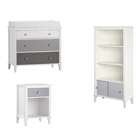 Home Square 3 Piece Set with Bookcase Nightstand and 3 Drawer Changing Table
