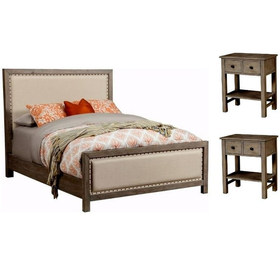 Home Square 3-Piece Set with Classic Queen Bed & 2 Nightstands