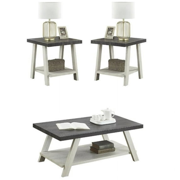 Home Square 3-Piece Set with Coffee Table & 2 End Tables in Charcoal and Beige