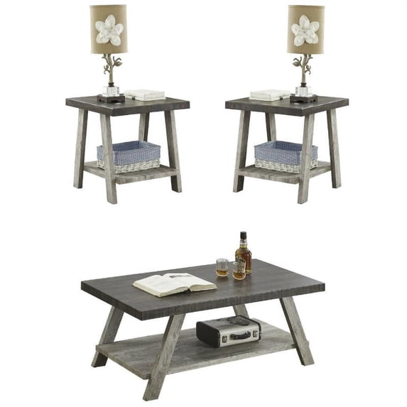 Home Square 3-Piece Set with Coffee Table & 2 End Tables in Walnut and Gray