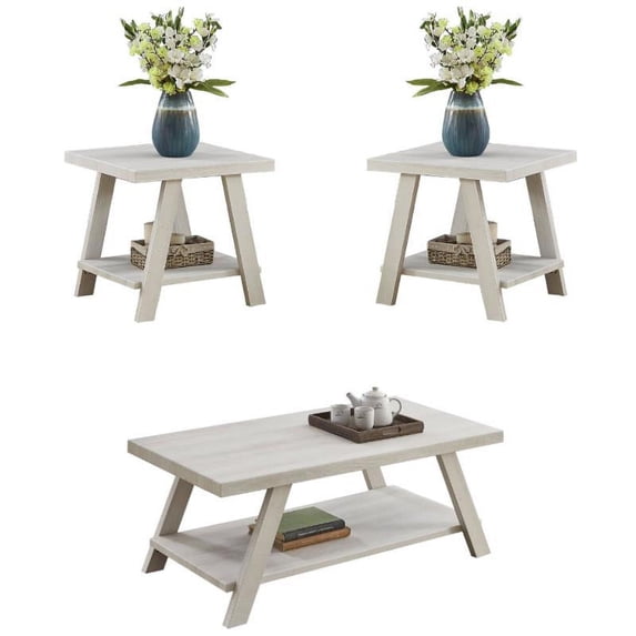 Home Square 3-Piece Set with Coffee Table & 2 End Tables in White
