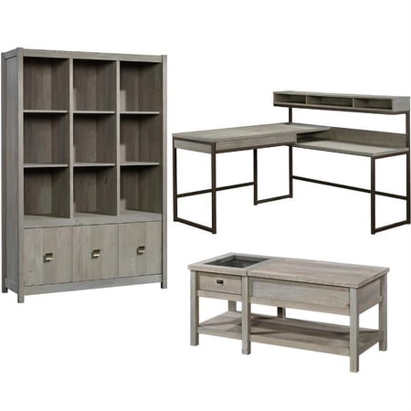 Home Square 3 Piece Set with Coffee Table 9-Cubby Bookcase L Shaped Writing Desk