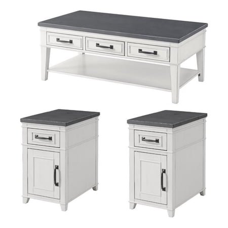 Home Square 3 Piece Set with Coffee Table and 2 Chairside Table in White & Grey