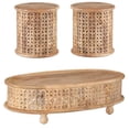 thumbnail image 1 of Home Square Lainey Collection Durable 3 Pieces Boho Mango Wood Coffee and Side Tables, Natural Color, 1 of 20