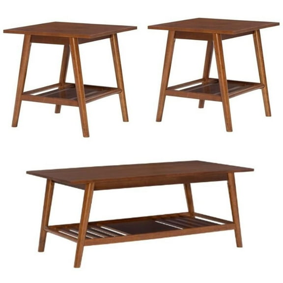 Home Square 3-Piece Set with Coffee Table and Accent End Table in Brown