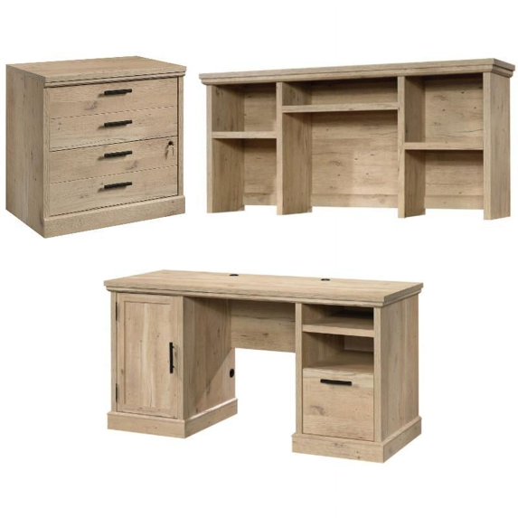 Home Square 3-Piece Set with Computer Desk Computer Hutch & Lateral File