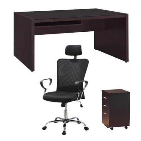 Home Square 3 Piece Set with Computer Desk Mobile File Cabinet and Office Chair