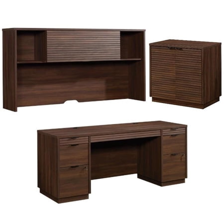 Home Square 3-Piece Set with Credenza Desk & Hutch & Utility Stand Libary Base