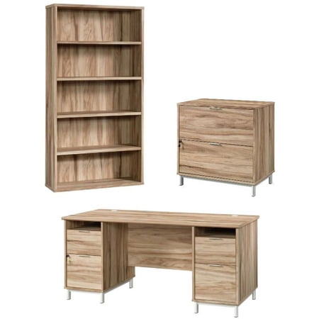 Home Square 3-Piece Set with Desk & Lateral File & Bookcase in Kiln Acacia