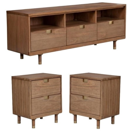 Home Square 3-Piece Set with 2 Nightstands & TV Console in Sand
