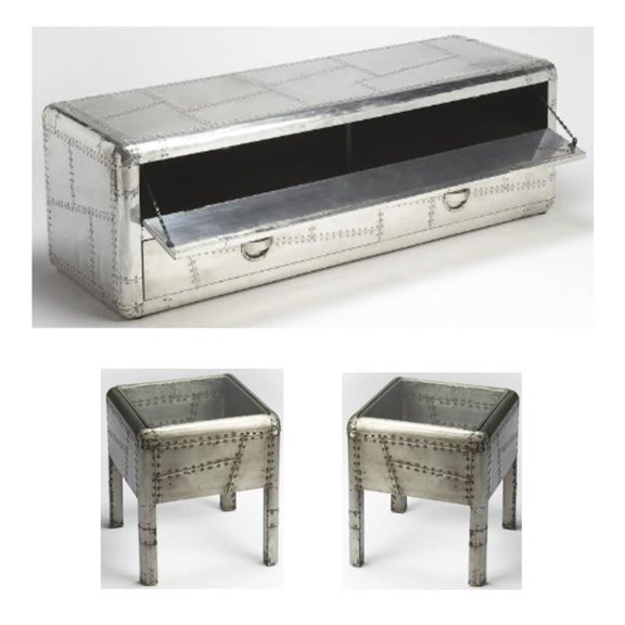 Home Square 3-Piece Set with Entertainment Console and 2 End Tables in Gray