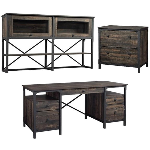 Home Square 3-Piece Set with Executive Desk Large Hutch & Lateral File