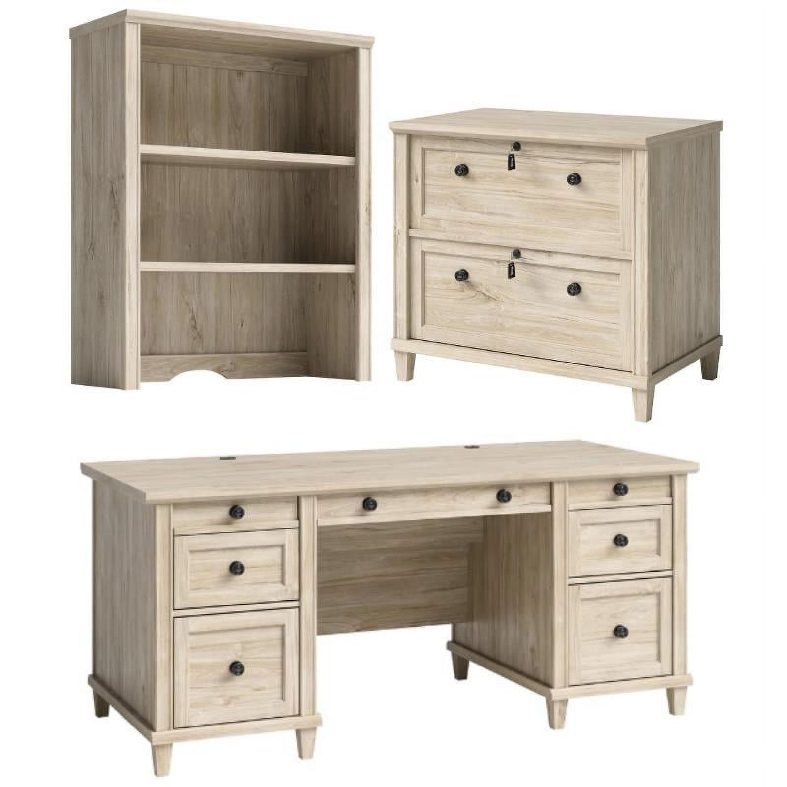 Home Square 3Piece Set with Executive Desk Library Hutch & Lateral File