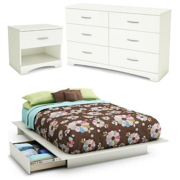 Home Square 3-Piece Set with Full Queen Storage Bed Nightstand & Double Dresser