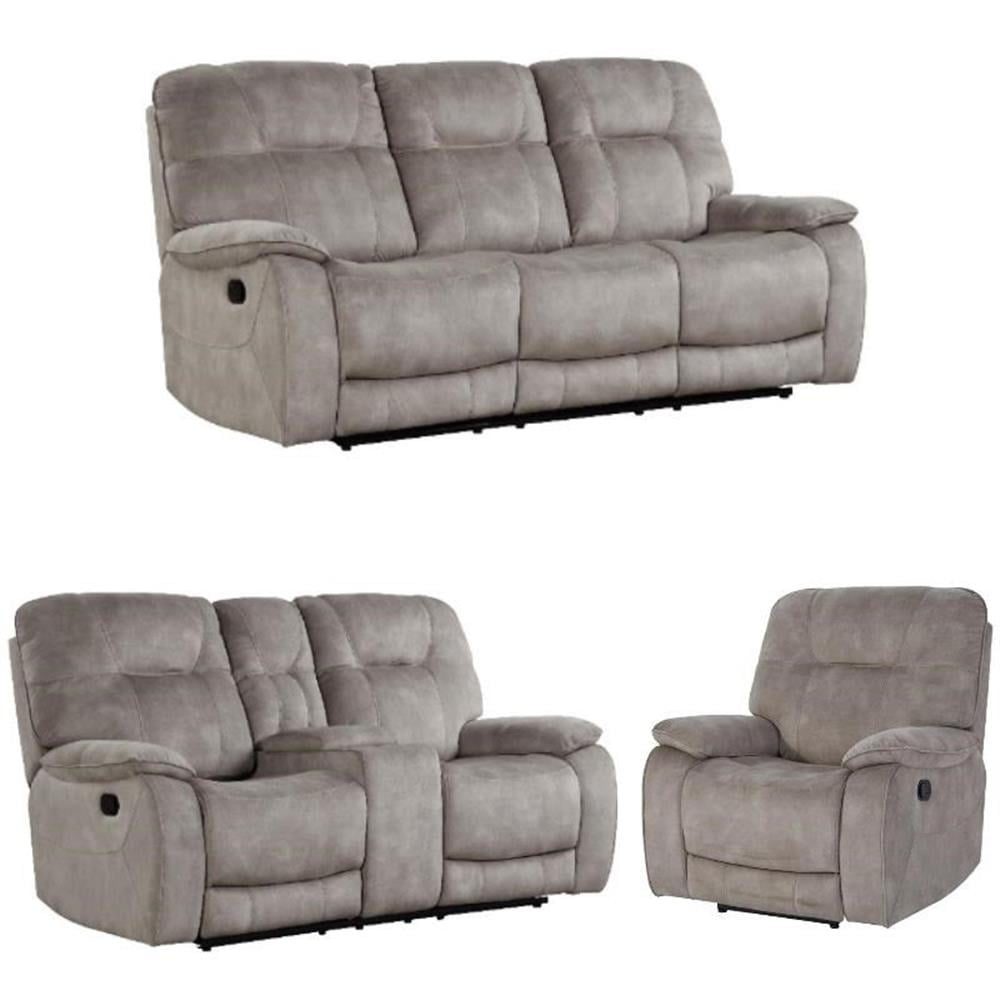 Shadow Natural Polyester Reclining Sofa, Loveseat, and Glider Recliner Set