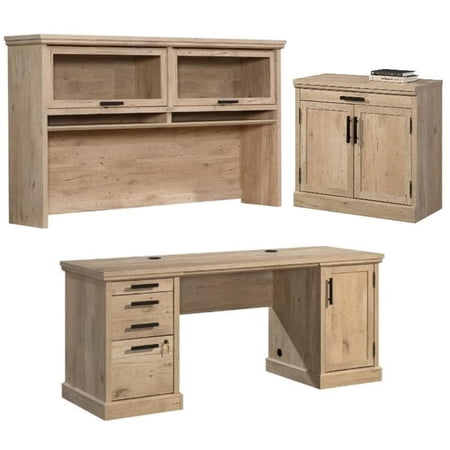 Home Square 3-Piece Set with Hutch Credenza Desk & Utility Stand Library Base