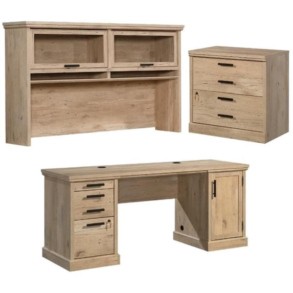 Home Square 3-Piece Set with Hutch Space Credenza Desk & Lateral File Cabinet