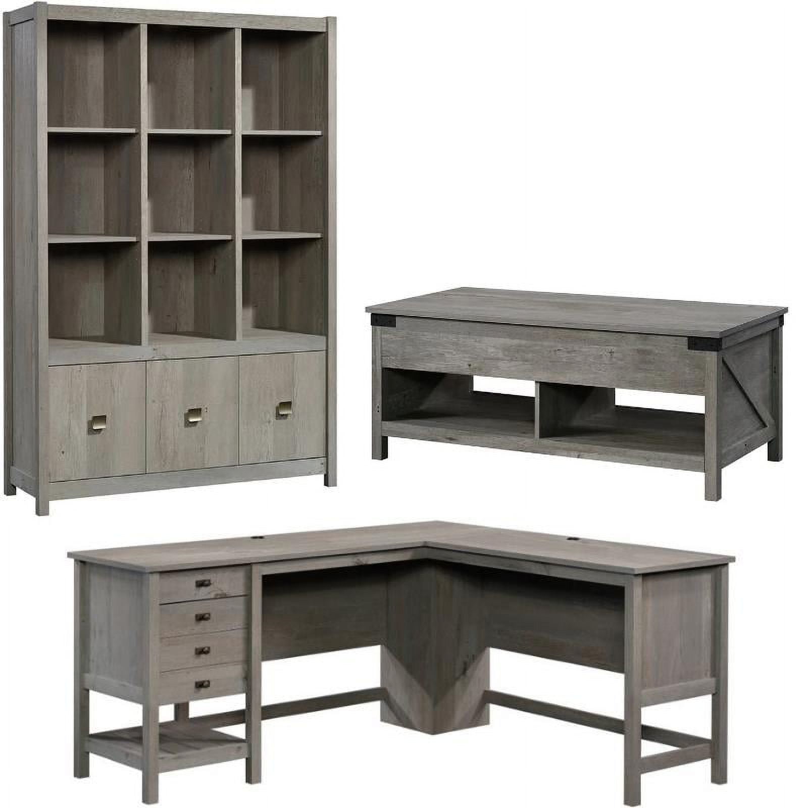 Home Square 3 Piece Set with LShape Computer Desk 9Cubby Bookcase Coffee Table
