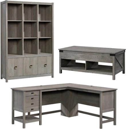 Home Square 3 Piece Set with L-Shape Computer Desk 9-Cubby Bookcase Coffee Table