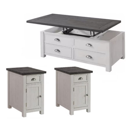 Home Square 3 Piece Set with Lift Top Coffee Table & 2 Chairside Table in White
