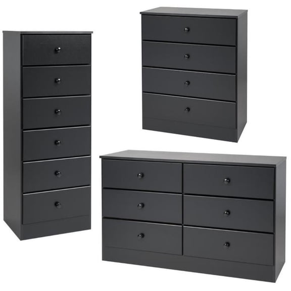 Home Square 3-Piece Set with Lingerie Chest Double Dresser and 4-Drawer Chest