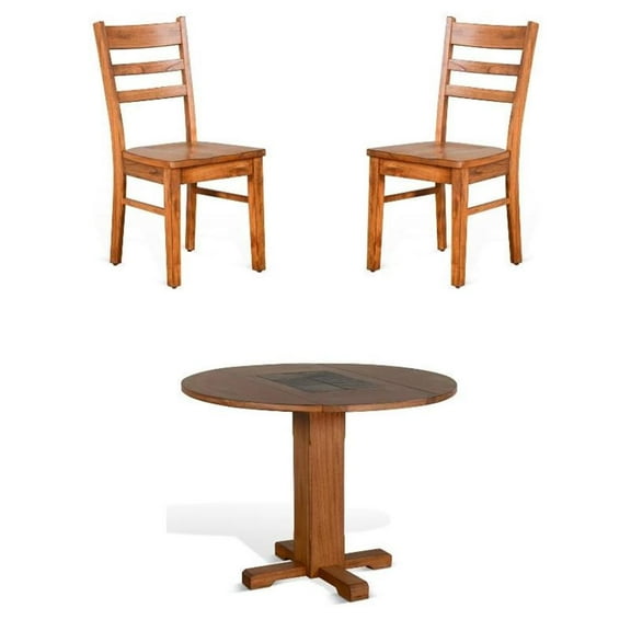 Home Square 3-Piece Set with Mindi Wood Table & 2 Ladderback Chairs