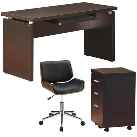 Home Square 3 Piece Set with Mobile File Cabinet Computer Desk and Office Chair