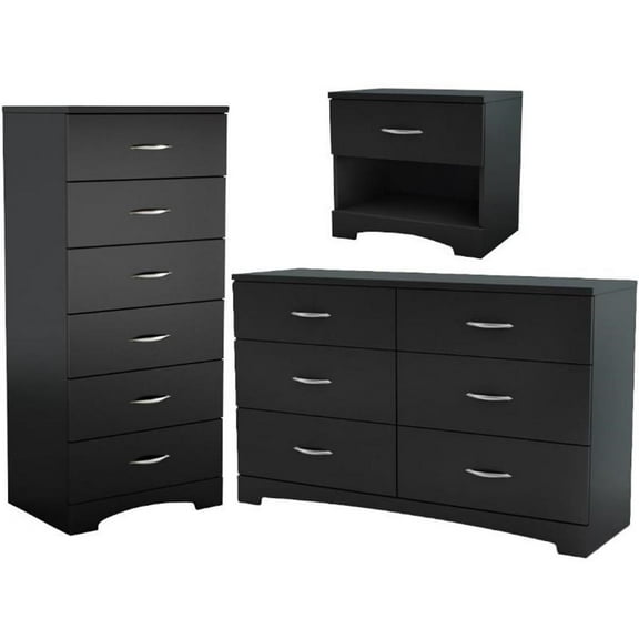 Home Square 3-Piece Set with Nightstand Single Lingerie Chest & Double Dresser