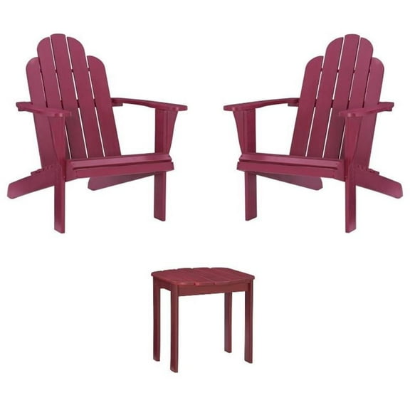 Home Square 3-Piece Set with Outdoor Side Table and 2 Chairs in Red