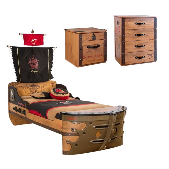 Home Square 3 Piece Set with Pirate Ship Twin Bed Nightstand and Drawer ...