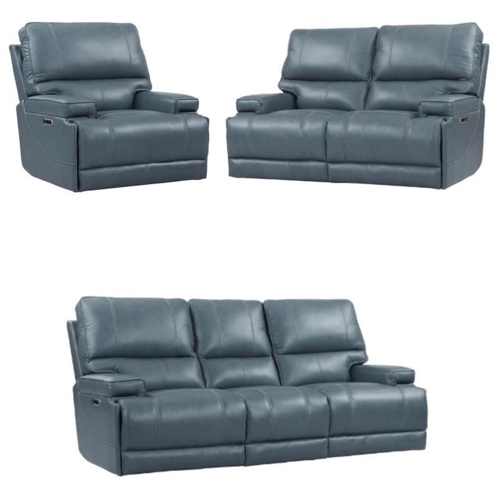 Whitman Verona Azure Blue Leather Power Reclining Sofa Set