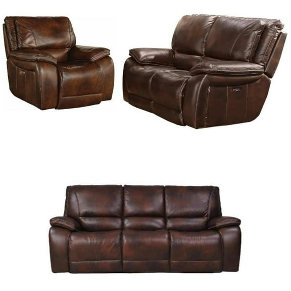 Home Square 3-Piece Set with Power Recliner & Loveseat & Sofa in Burnt Sienna