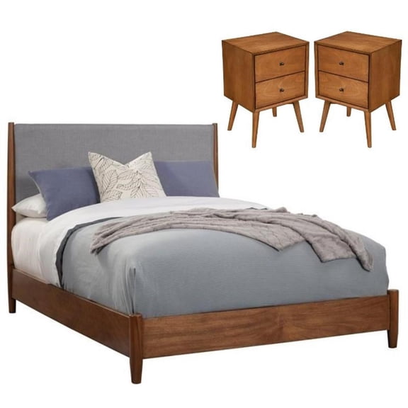 Home Square 3 Piece Set with Queen Panel Bed and Nightstand in Acorn Brown