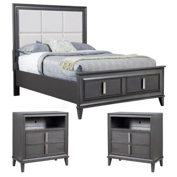 Home Square 3 Piece Set with Queen Storage Platform Bed and 2 TV Media Chests